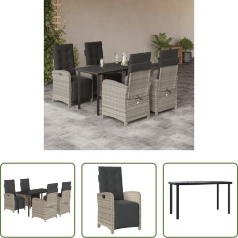vidaXL Tavolo da giardino -  Set Pranzo da Giardino 5pz con Cuscini Grigio Chiaro Polyrattan
