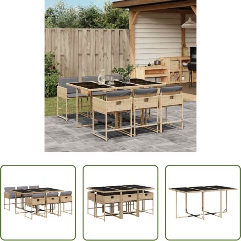 vidaXL Tavolo da giardino -  Set Pranzo da Giardino 7 pz con Cuscini Beige Misto Polyrattan