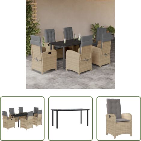 vidaXL Tavolo da giardino -  Set Pranzo da Giardino 7 pz con Cuscini Beige Misto Polyrattan