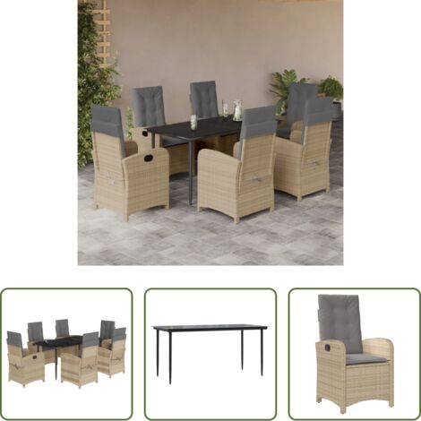 vidaXL Tavolo da giardino -  Set Pranzo da Giardino 7 pz con Cuscini Beige Misto Polyrattan