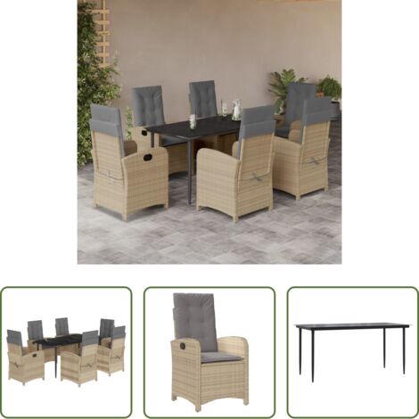 vidaXL Tavolo da giardino -  Set Pranzo da Giardino 7 pz con Cuscini Beige Misto Polyrattan