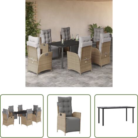 vidaXL Tavolo da giardino -  Set Pranzo da Giardino 7 pz con Cuscini Beige Misto Polyrattan