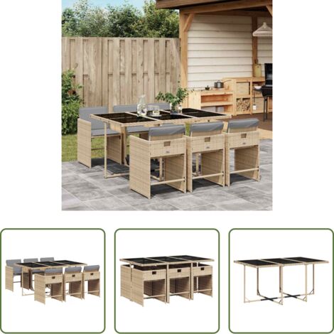 vidaXL Tavolo da giardino -  Set Pranzo da Giardino 7 pz con Cuscini Beige Misto Polyrattan