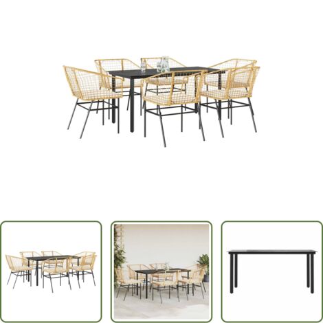 vidaXL Tavolo da giardino -  Set Pranzo da Giardino 7pz con Cuscini Marrone Polyrattan Vetro