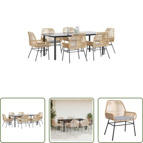 vidaXL Tavolo da giardino -  Set Pranzo da Giardino 7pz con Cuscini Marrone Polyrattan Vetro