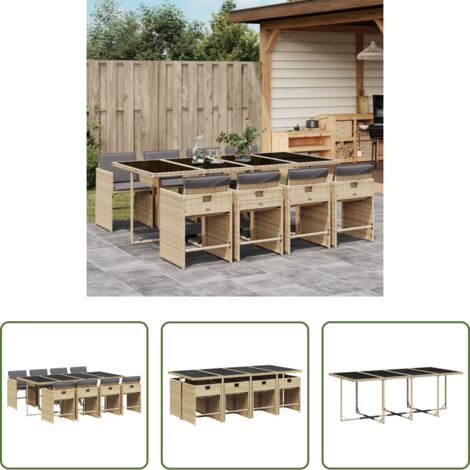 vidaXL Tavolo da giardino -  Set Pranzo da Giardino 9 pz con Cuscini Beige Misto Polyrattan