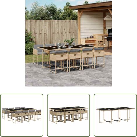 vidaXL Tavolo da giardino -  Set Pranzo da Giardino 9 pz con Cuscini Beige Misto Polyrattan