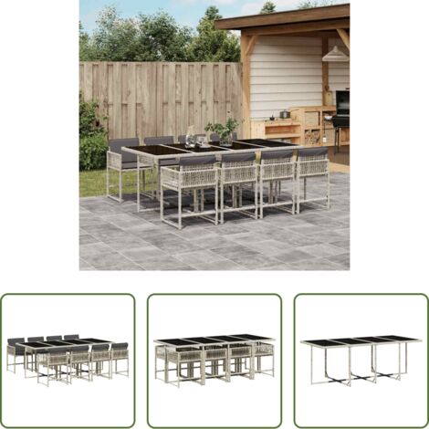 vidaXL Tavolo da giardino -  Set Pranzo da Giardino 9pz con Cuscini Grigio Chiaro Polyrattan