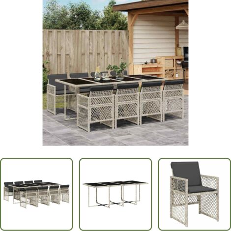 vidaXL Tavolo da giardino -  Set Pranzo da Giardino 9pz con Cuscini Grigio Chiaro Polyrattan