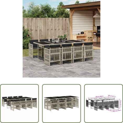vidaXL Tavolo da giardino -  Set Pranzo da Giardino 9pz con Cuscini Grigio Chiaro Polyrattan