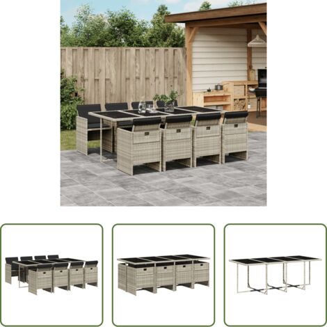 vidaXL Tavolo da giardino -  Set Pranzo da Giardino 9pz con Cuscini Grigio Chiaro Polyrattan