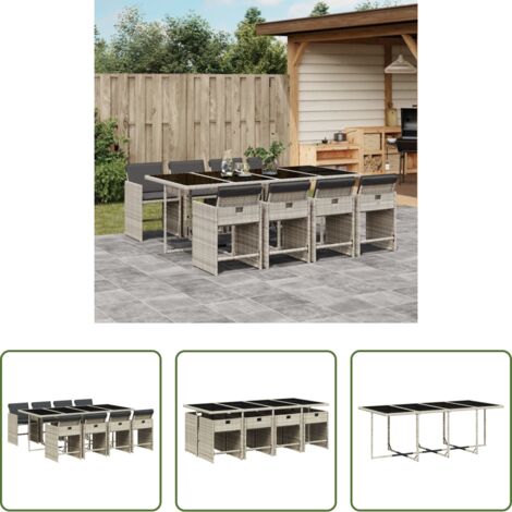 vidaXL Tavolo da giardino -  Set Pranzo da Giardino 9pz con Cuscini Grigio Chiaro Polyrattan