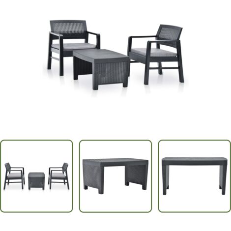 vidaXL Tavolo da giardino -  Set Salotto da Giardino 3 pz in Plastica Antracite