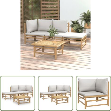 vidaXL Tavolo da giardino -  Set Salotto da Giardino 4pz con Cuscini Grigio Chiaro Bambù