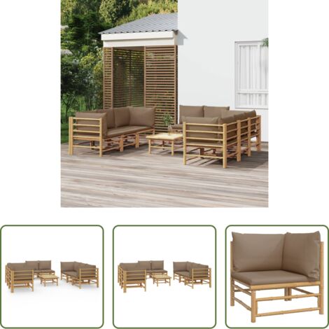 vidaXL Tavolo da giardino -  Set Salotto da Giardino 9pz con Cuscini Tortora Bambù