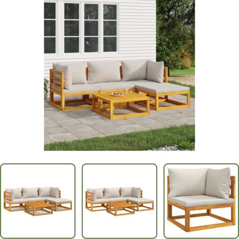 vidaXL Tavolo da giardino -  Set Salotto Giardino 5pz Cuscini Grigio Chiaro Legno Massello