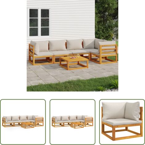 vidaXL Tavolo da giardino -  Set Salotto Giardino 6pz Cuscini Grigio Chiaro Legno Massello