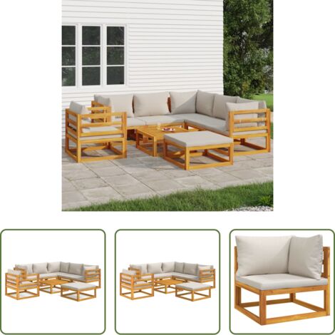 vidaXL Tavolo da giardino -  Set Salotto Giardino 8pz Cuscini Grigio Chiaro Legno Massello