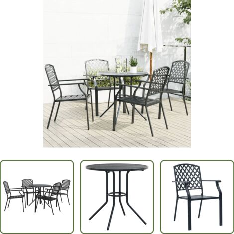 vidaXL Tavolo da giardino - Set Sedie Giardino Impilabili 5pz Antracite Acciaio Verniciato