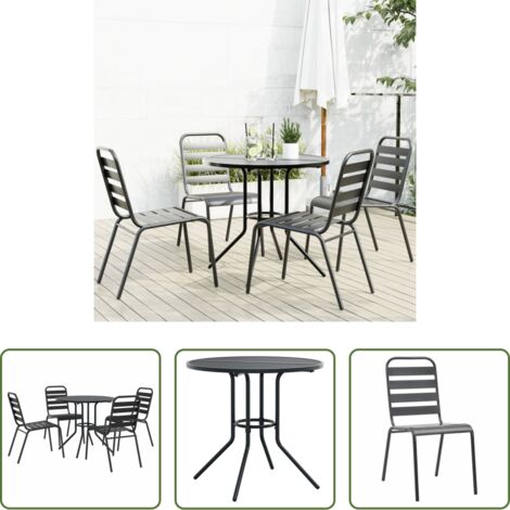 vidaXL Tavolo da giardino -  Set Sedie Giardino Impilabili 5pz Antracite Acciaio Verniciato