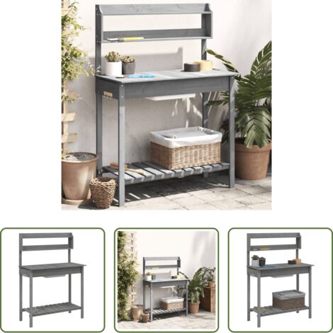 vidaXL Tavolo da giardino -  Tavolo Invaso con Lavello Grigio 147,5x44x139,5 Massello Abete
