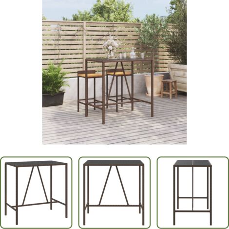 vidaXL Tavolo da patio - Tavolo Bar con Piano in Vetro Marrone 110x70x110 cm Polyrattan