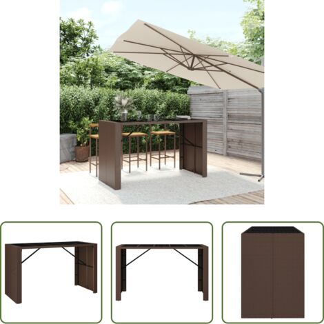 vidaXL Tavolo da patio - Tavolo Bar con Piano in Vetro Marrone 185x80x110 cm Polyrattan