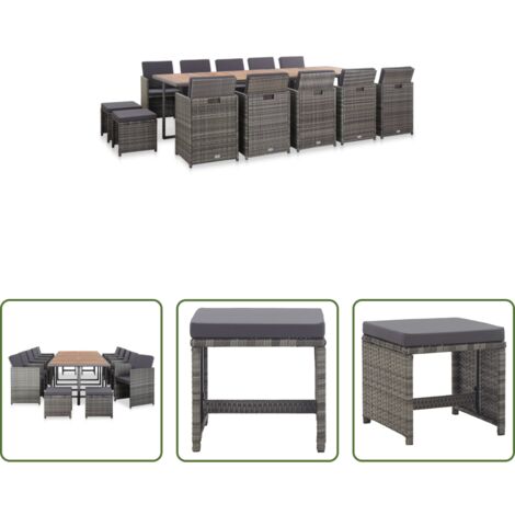 vidaXL Tavolo da pranzo all'aperto -  Set da Pranzo da Giardino 15 pz e Cuscini Polyrattan Antracite