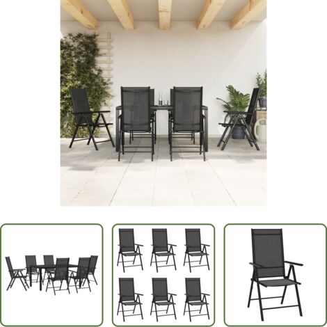 vidaXL Tavolo da pranzo all'aperto -  Set da Pranzo da Giardino 7 pz Nero in Alluminio