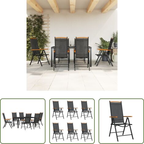 vidaXL Tavolo da pranzo all'aperto -  Set da Pranzo da Giardino 7 pz Nero in Alluminio