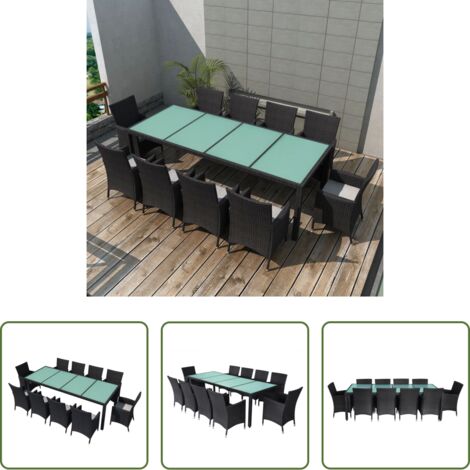vidaXL Tavolo da pranzo da esterno -  Set da Pranzo da Giardino 11 pz con Cuscini in Polyrattan Nero
