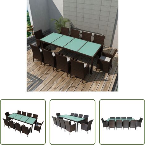 vidaXL Tavolo da pranzo da esterno -  Set da Pranzo da Giardino 11 pz e Cuscini in Polyrattan Marrone
