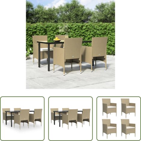 vidaXL Tavolo da pranzo da esterno -  Set da Pranzo da Giardino 5 pz con Cuscini Beige e Nero