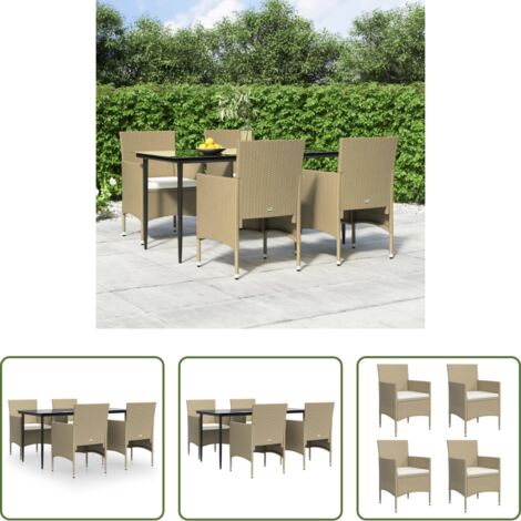vidaXL Tavolo da pranzo da esterno -  Set da Pranzo da Giardino 5 pz con Cuscini Beige e Nero