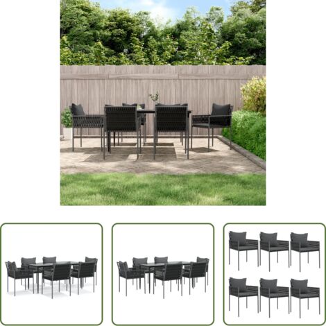 vidaXL Tavolo da pranzo da esterno -  Set Pranzo da Giardino 7 pz con Cuscini in Polyrattan e Acciaio