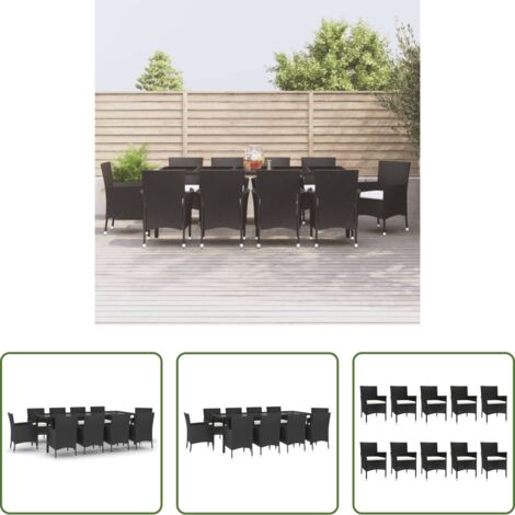 vidaXL Tavolo da pranzo da giardino -  Set da Pranzo da Giardino 11 pz con Cuscini in Polyrattan Nero