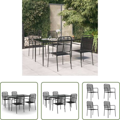 vidaXL Tavolo da pranzo da giardino -  Set da Pranzo da Giardino 5 pz Nero Corda di Cotone e Acciaio