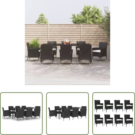 vidaXL Tavolo da pranzo da giardino -  Set da Pranzo da Giardino 9 pz con Cuscini Nero in Polyrattan
