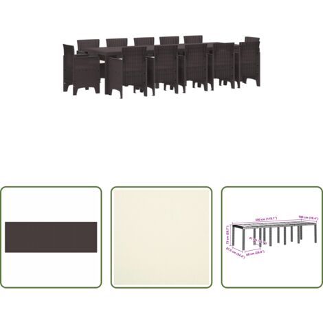 vidaXL Tavolo da pranzo esterno -  Set da Pranzo per Giardino con cuscino 13 pcs Marrone Rattan