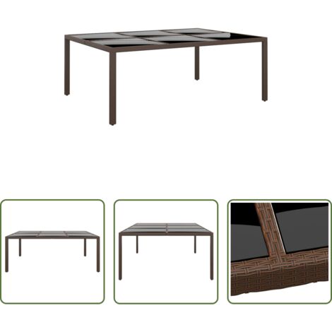 vidaXL Tavolo da pranzo esterno -  Tavolo da Giardino con Piano Vetro Marrone 200x150x75 cm Rattan