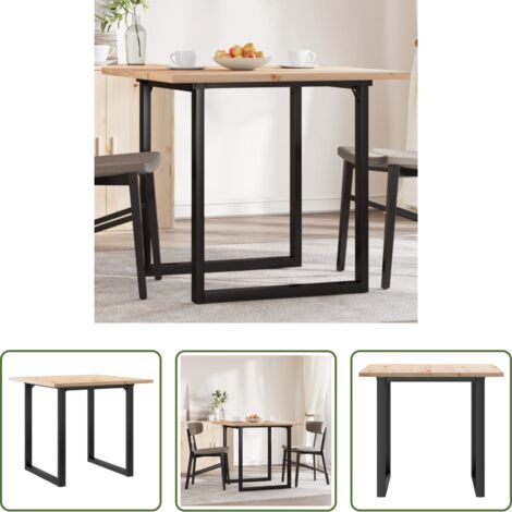 vidaXL Tavolo da pranzo in acciaio -  Tavolo da Pranzo Telaio a O 90x90x75,5 cm Legno Pino e Acciaio