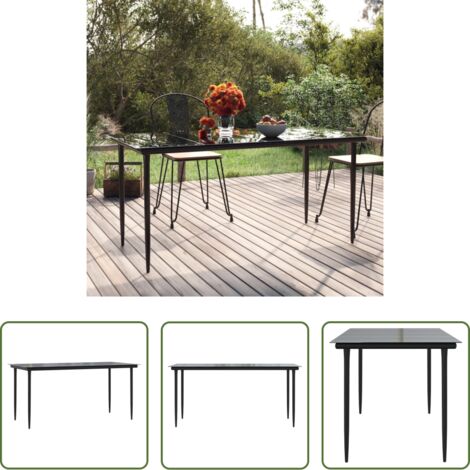vidaXL Tavolo da pranzo in acciaio -  Tavolo Pranzo Giardino Nero 160x80x74 Acciaio e Vetro Temperato