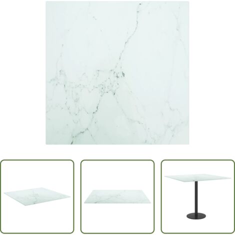 vidaXL Tavolo da pranzo in vetro -  Piano Tavolo Bianco 50x50 cm 6 mm Vetro Temperato Design Marmo
