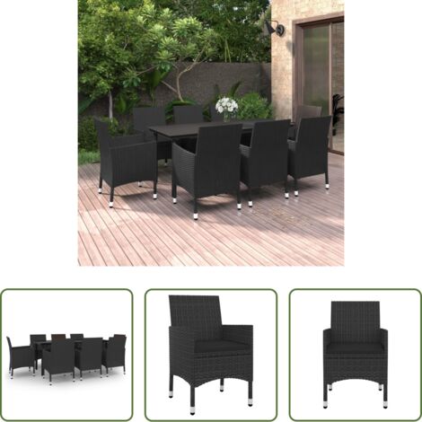 vidaXL Tavolo da pranzo in vetro -  Set da Pranzo da Giardino e Cuscini 9 pz in Polyrattan e Vetro