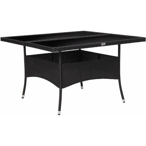 vidaXL Tavolo da Pranzo per Giardino Nero in Polyrattan e Vetro