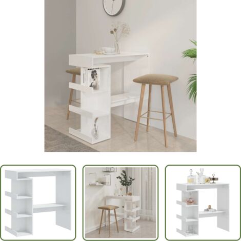 vidaXL Tavolo da pranzo -  Tavolo da Bar con Ripiani Bianco Lucido 100x50x101,5 cm