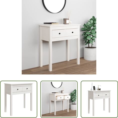 vidaXL Tavolo da salotto -  Tavolo Consolle Bianco 70x35x75 cm in Legno Massello di Pino