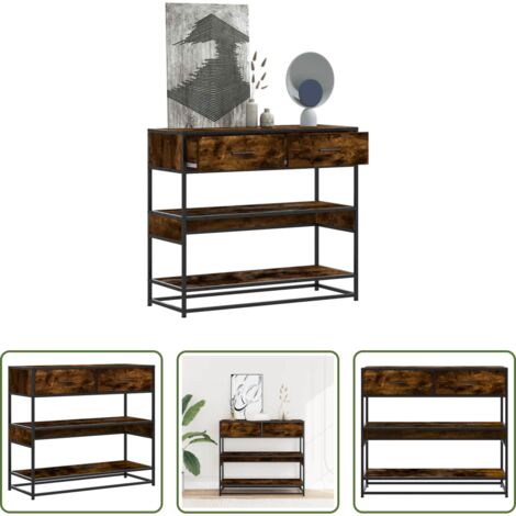 vidaXL Tavolo da soggiorno -  Tavolino Consolle Rovere Fumo 90x35x80 cm in Legno Multistrato