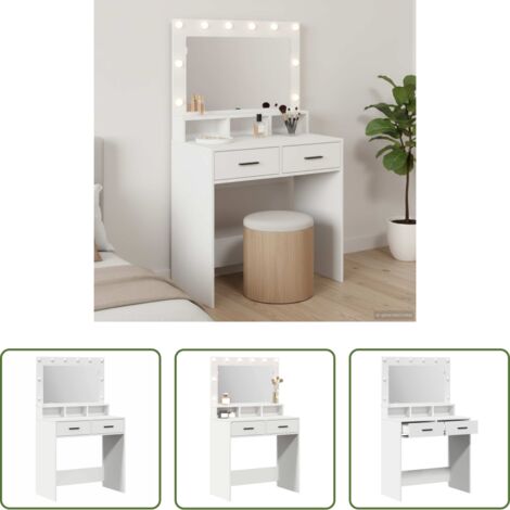 vidaXL Tavolo da trucco con cassetti -  Tavolo da Trucco Bianco 79 x 41 x 135 cm Legno multistrato