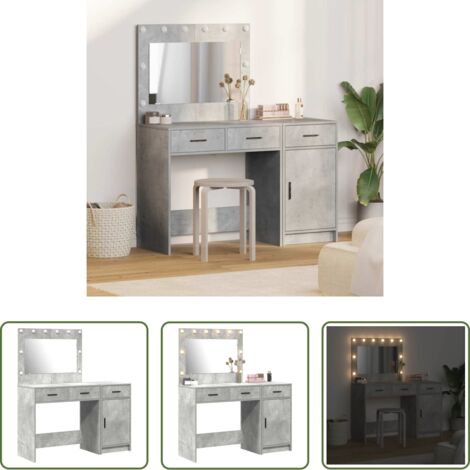vidaXL Tavolo da trucco con luci LED -  Tavolo da Trucco 2 pcs Grigio 40 x 41 x 75 cm Legno multistrato
